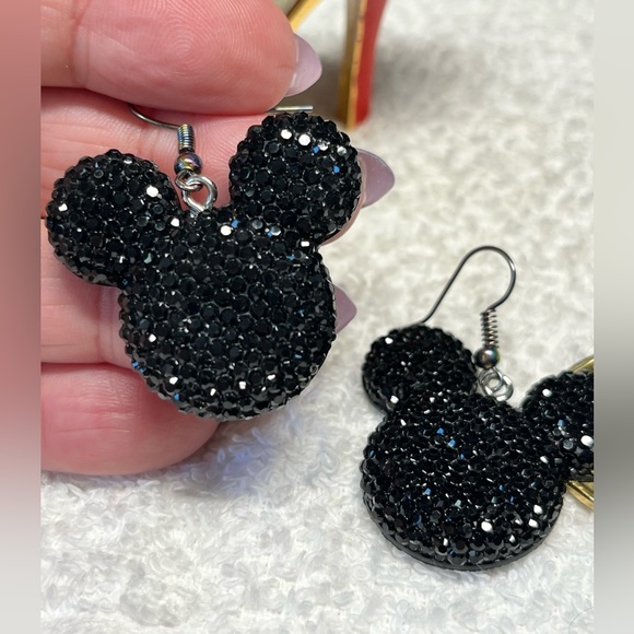 Betsey Johnson style black rhinestone look Mickey earrings,nickel free h… - Picture 4 of 9
